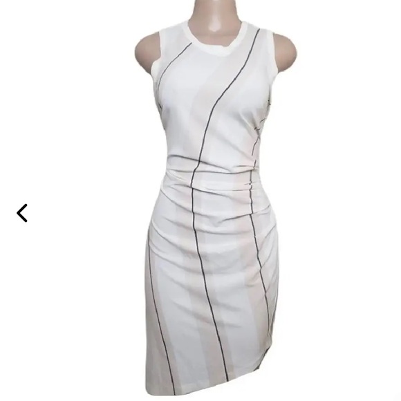 Vince Camuto asymmetrical stripe ruched side dress - Picture 3 of 8